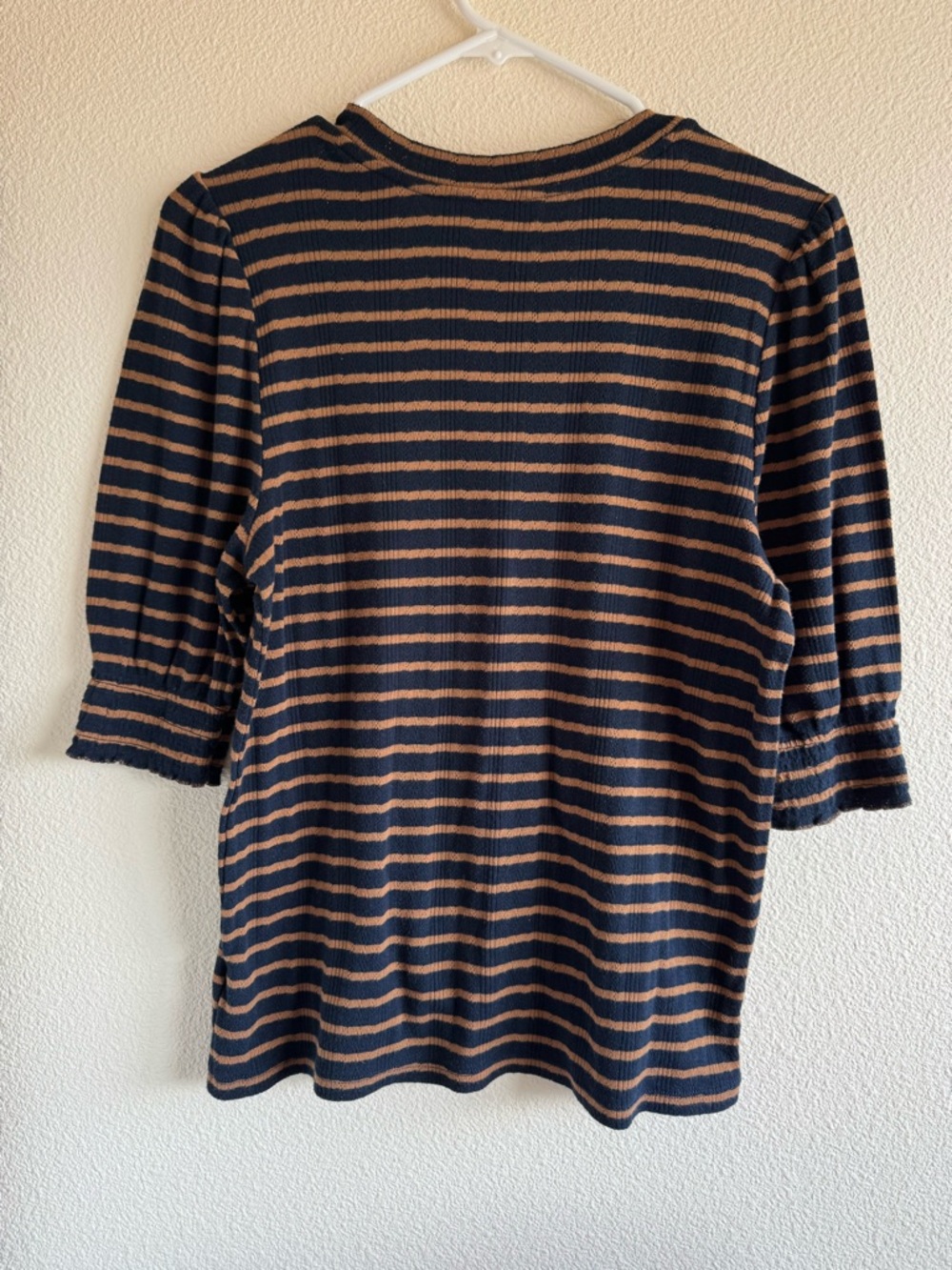 Lucky Brand Navy and Tan Ribbed Stripe Top - Picture 2 of 4